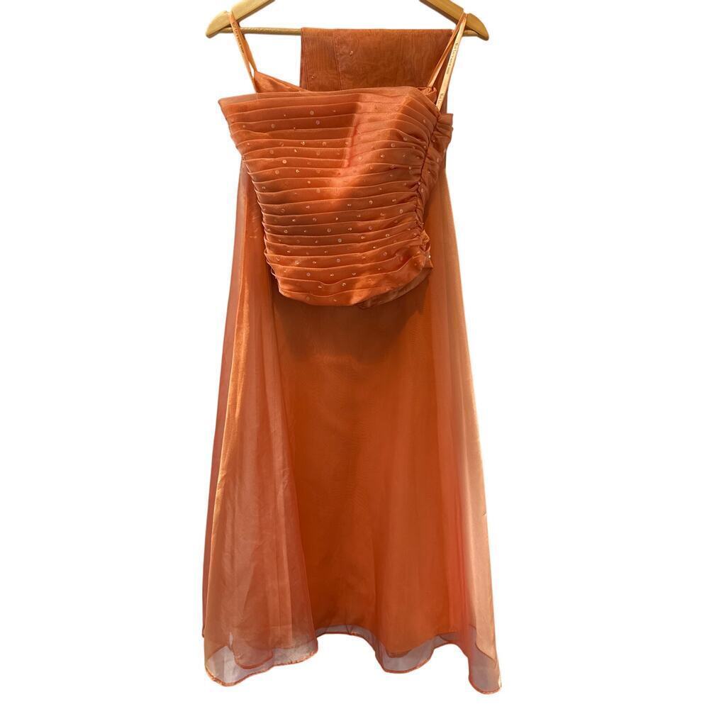 Women’s Two Piece Sleeveless Orange Sequin Dress Size 5/6 - Picture 2 of 2